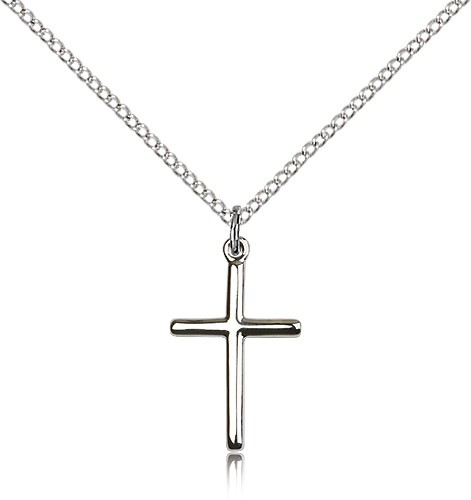 Cross Pendant, Sterling Silver - 18&quot; 1.2mm Sterling Silver Chain + Clasp