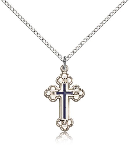 Russian Cross Pendant, Sterling Silver - 18&quot; 1.2mm Sterling Silver Chain + Clasp