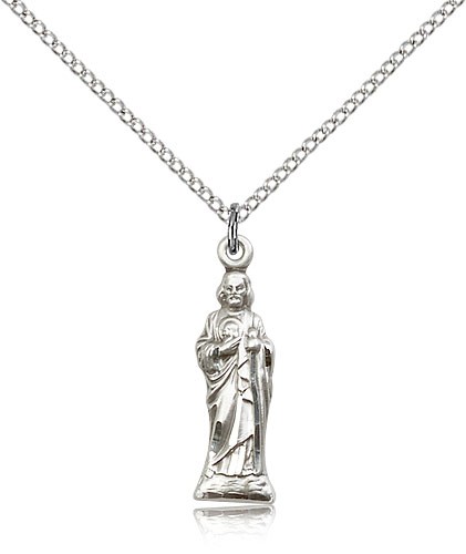 St. Jude Medal, Sterling Silver - 18&quot; 1.2mm Sterling Silver Chain + Clasp