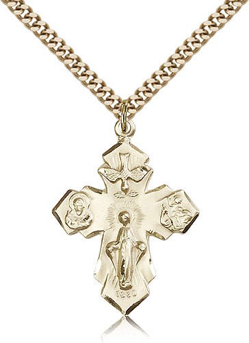 4 Way Cross Pendant, Gold Filled - 24&quot; 2.4mm Gold Plated Endless Chain