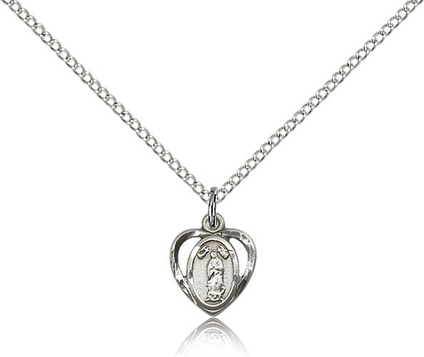 Our Lady of Guadalupe Medal, Sterling Silver - 18&quot; 1.2mm Sterling Silver Chain + Clasp