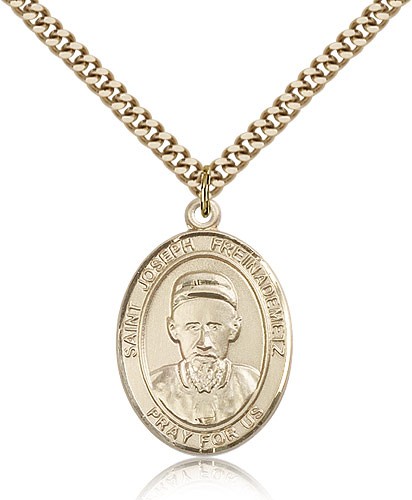 St. Joseph Freinademetz Medal, Sterling Silver, Large - 24&quot; 2.4mm Gold Plated Chain + Clasp