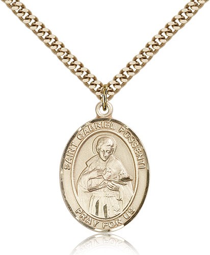 St. Gabriel Possenti Medal, Gold Filled, Large - 24&quot; 2.4mm Gold Plated Chain + Clasp