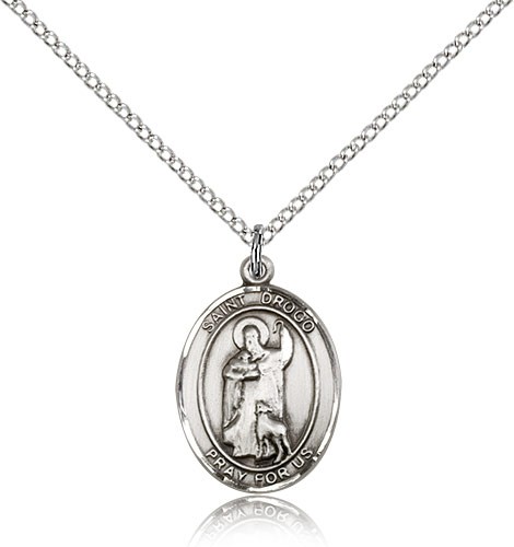 St. Drogo Medal, Sterling Silver, Medium - 18&quot; 1.2mm Sterling Silver Chain + Clasp