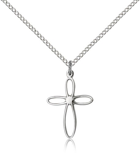 Loop Cross Pendant, Sterling Silver - 18&quot; 1.2mm Sterling Silver Chain + Clasp