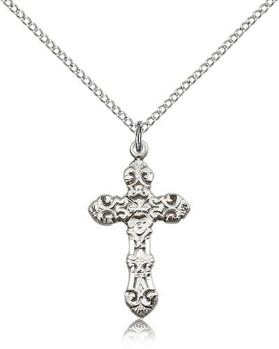 Cross Pendant, Sterling Silver - 18&quot; 1.2mm Sterling Silver Chain + Clasp