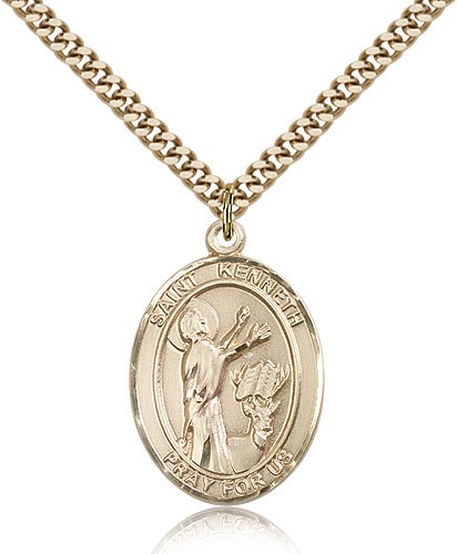 St. Kenneth Medal, Gold Filled, Large - 24&quot; 2.4mm Gold Plated Chain + Clasp