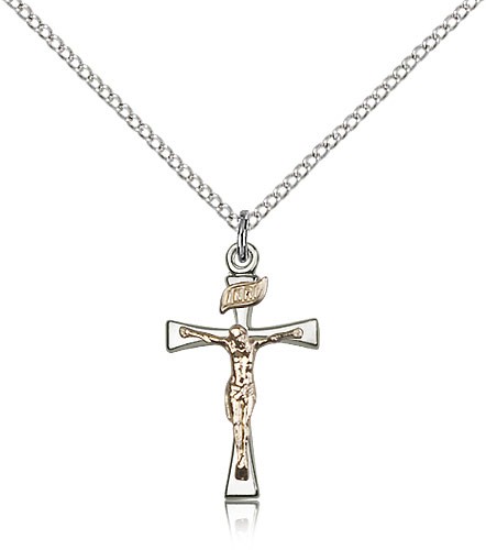 Maltese Crucifix Pendant, Two-Tone - 18&quot; 1.2mm Sterling Silver Chain + Clasp