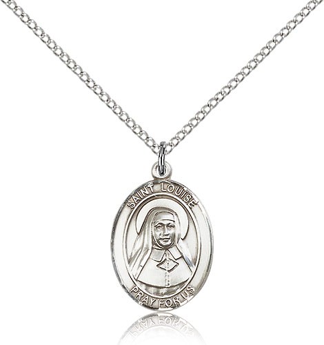 St. Louise De Marillac Medal, Sterling Silver, Medium - 18&quot; 1.2mm Sterling Silver Chain + Clasp