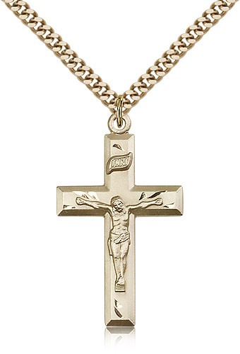 Crucifix Pendant, Gold Filled - 24&quot; 2.4mm Gold Plated Endless Chain