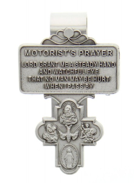 4-Way Cross Motorist's Prayer Visor Clip - Silver-tone