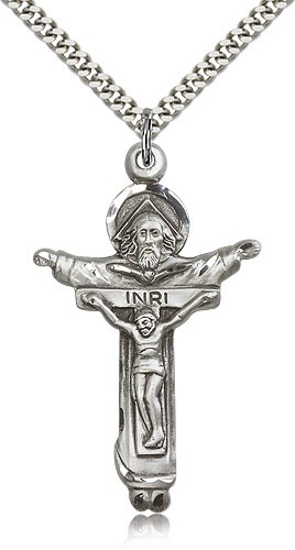 Trinity Crucifix Pendant, Sterling Silver - 24&quot; 2.4mm Rhodium Plate Endless Chain