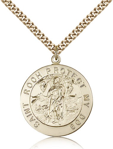 St. Roch Medal, Gold Filled - 24&quot; 2.4mm Gold Plated Endless Chain