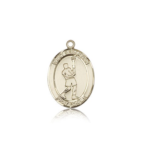 St. Sebastian Lacrosse Medal, 14 Karat Gold, Medium - 14 KT Yellow Gold