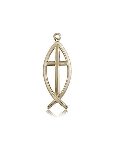 Fish Cross Pendant, 14 Karat Gold - 14 KT Yellow Gold