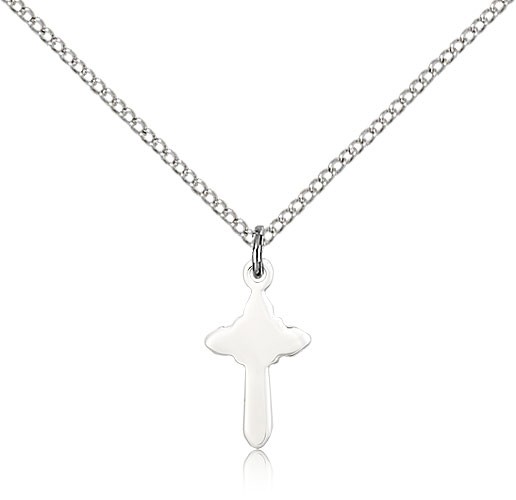 Cross Pendant, Sterling Silver - 18&quot; 1.2mm Sterling Silver Chain + Clasp