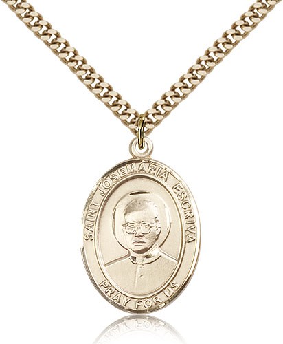 St. Josemaria Escriva Medal, Gold Filled, Large - 24&quot; 2.4mm Gold Plated Chain + Clasp