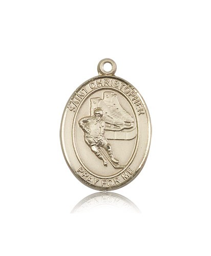 St. Christopher Hockey Medal, 14 Karat Gold, Large - 14 KT Yellow Gold