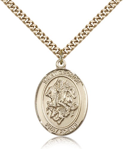 St. George Medal, Gold Filled, Large - 24&quot; 2.4mm Gold Plated Chain + Clasp