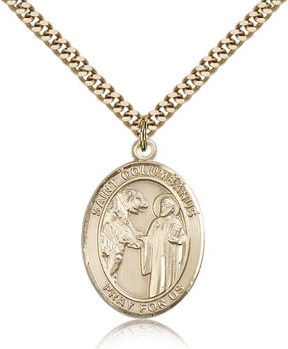 St. Columbanus Medal, Gold Filled, Large - 24&quot; 2.4mm Gold Plated Chain + Clasp