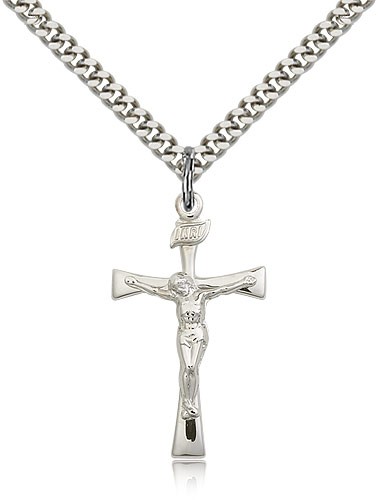 Maltese Crucifix Pendant, Sterling Silver - 24&quot; 2.4mm Rhodium Plate Endless Chain
