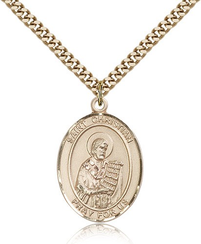 St. Christian Demosthenes Medal, Gold Filled, Large - 24&quot; 2.4mm Gold Plated Chain + Clasp