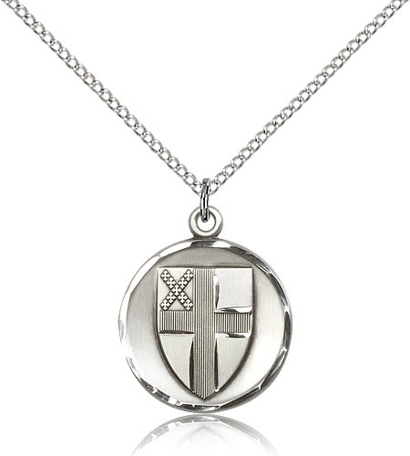 Episcopal Medal, Sterling Silver - 18&quot; 1.2mm Sterling Silver Chain + Clasp