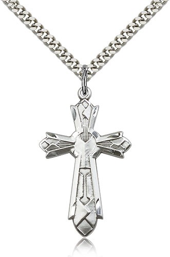 Mosaic Cross Pendant, Sterling Silver - 24&quot; 2.4mm Rhodium Plate Endless Chain