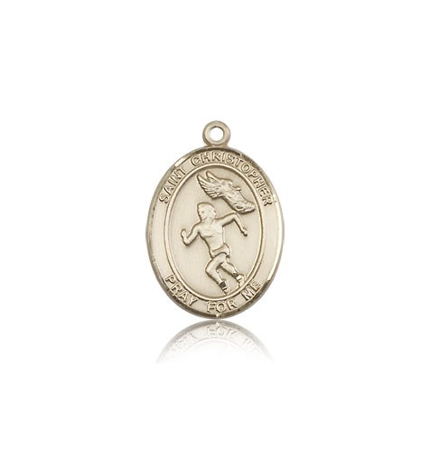 St. Christopher Track &amp; Field Medal, 14 Karat Gold, Medium - 14 KT Yellow Gold