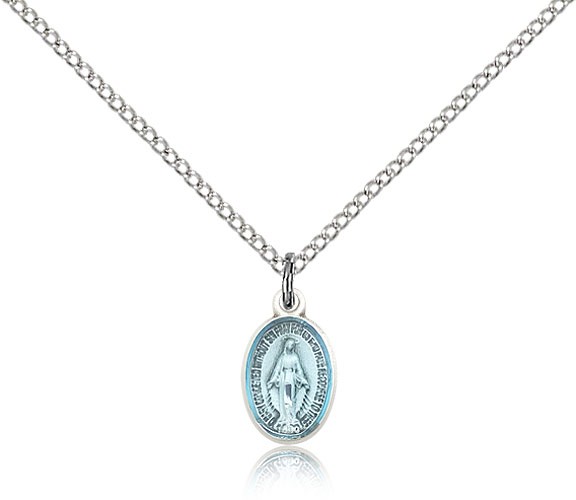 Miraculous Medal, Sterling Silver - 18&quot; 1.2mm Sterling Silver Chain + Clasp