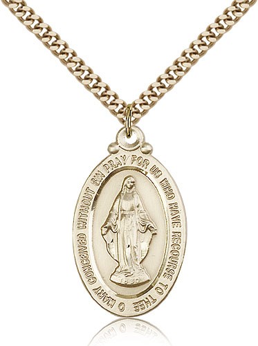 Miraculous Medal, Gold Filled - 24&quot; 2.4mm Gold Plated Endless Chain