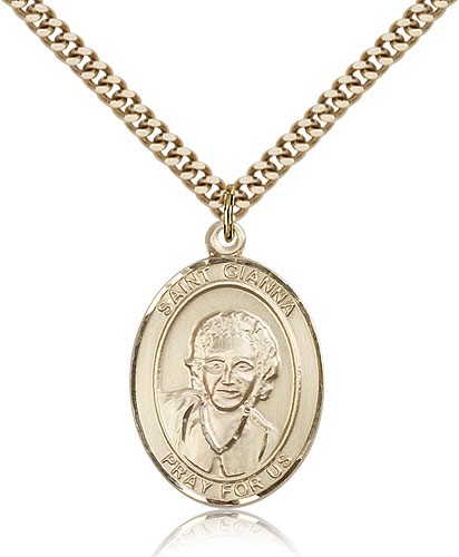 St. Gianna Medal, Gold Filled, Large - 24&quot; 2.4mm Gold Plated Chain + Clasp