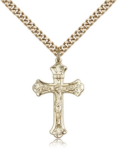 Crucifix Pendant, Gold Filled - 24&quot; 2.4mm Gold Plated Endless Chain