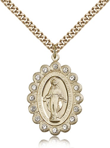 Miraculous Medal, Gold Filled - 24&quot; 2.4mm Gold Plated Endless Chain