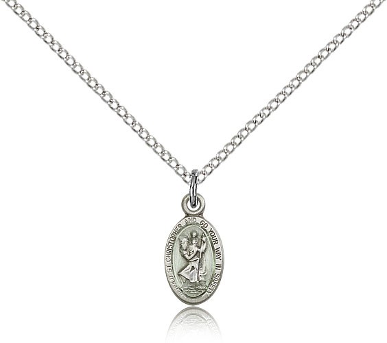 St. Christopher Medal, Sterling Silver - 18&quot; 1.2mm Sterling Silver Chain + Clasp