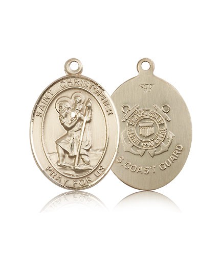 St. Christopher Coast Guard Medal, 14 Karat Gold, Large - 14 KT Yellow Gold