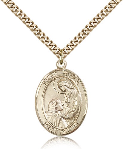 St. Paula Medal, Gold Filled, Large - 24&quot; 2.4mm Gold Plated Chain + Clasp