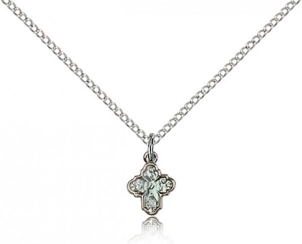 4 Way Cross Pendant, Sterling Silver - 18&quot; 1.2mm Sterling Silver Chain + Clasp