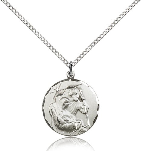 Holy Family Medal, Sterling Silver - 18&quot; 1.2mm Sterling Silver Chain + Clasp