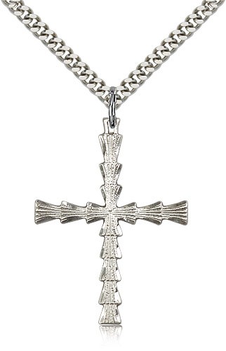 Cross Pendant, Sterling Silver - 24&quot; 2.4mm Rhodium Plate Endless Chain