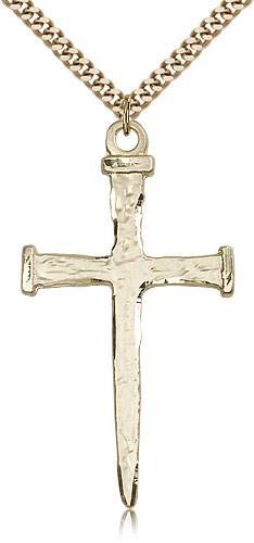 Nail Cross Pendant, Gold Filled - 24&quot; 2.4mm Gold Plated Endless Chain