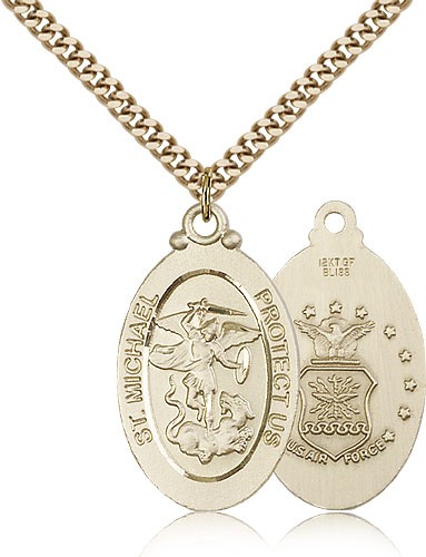 St. Michael Air Force Medal, Gold Filled - 24&quot; 2.4mm Gold Plated Endless Chain