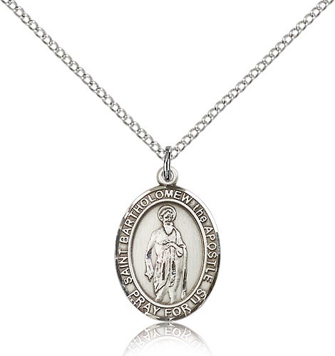 St. Bartholomew the Apostle Medal, Sterling Silver, Medium - 18&quot; 1.2mm Sterling Silver Chain + Clasp