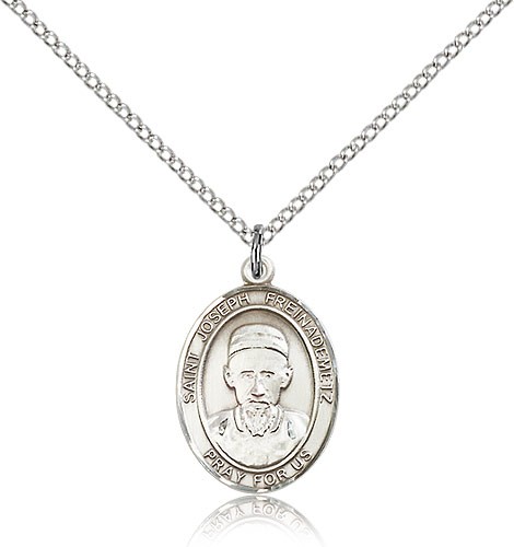 St. Joseph Freinademetz Medal, Sterling Silver, Medium - 18&quot; 1.2mm Sterling Silver Chain + Clasp