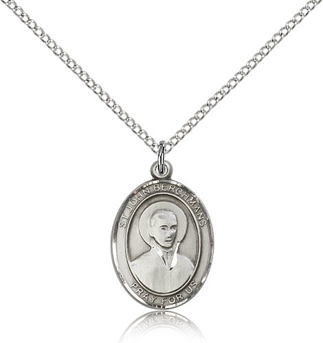 St. John Berchmans Medal, Sterling Silver, Medium - 18&quot; 1.2mm Sterling Silver Chain + Clasp