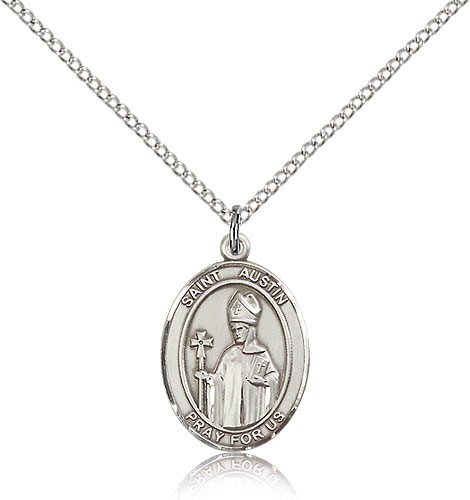 St. Austin Medal, Sterling Silver, Medium - 18&quot; 1.2mm Sterling Silver Chain + Clasp