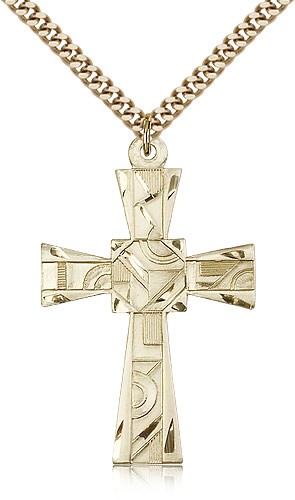 Mosaic Cross Pendant, Gold Filled - 24&quot; 2.4mm Gold Plated Endless Chain