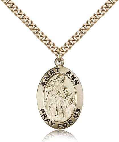 St. Ann Medal, Gold Filled - 24&quot; 2.4mm Gold Plated Endless Chain