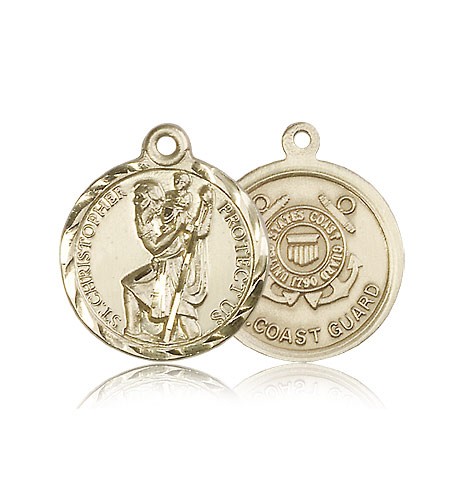 St. Christopher Coast Guard Medal, 14 Karat Gold - 14 KT Yellow Gold