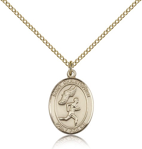 St. Christopher Track &amp; Field Medal, Gold Filled, Medium - Gold-tone